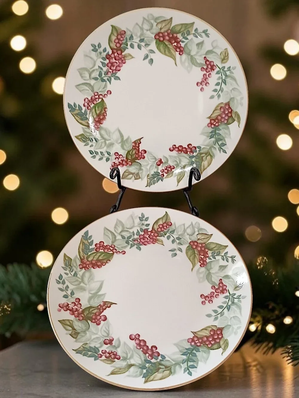 2 Restoration Hardware Festive Berry Plates Salad Side Christmas Botanical RH